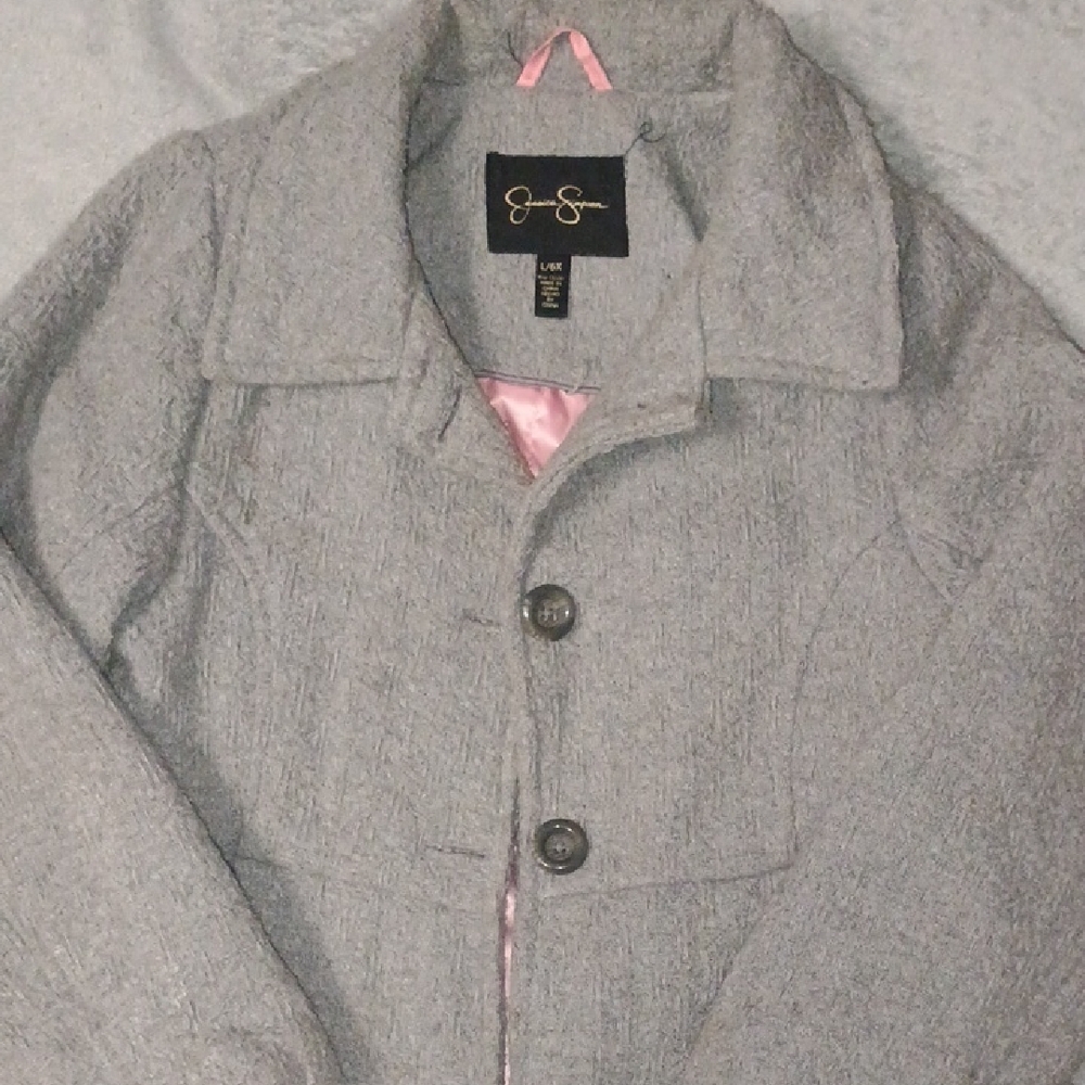 Jessica Simpson Charcoal Pea Coat with Blush Lining